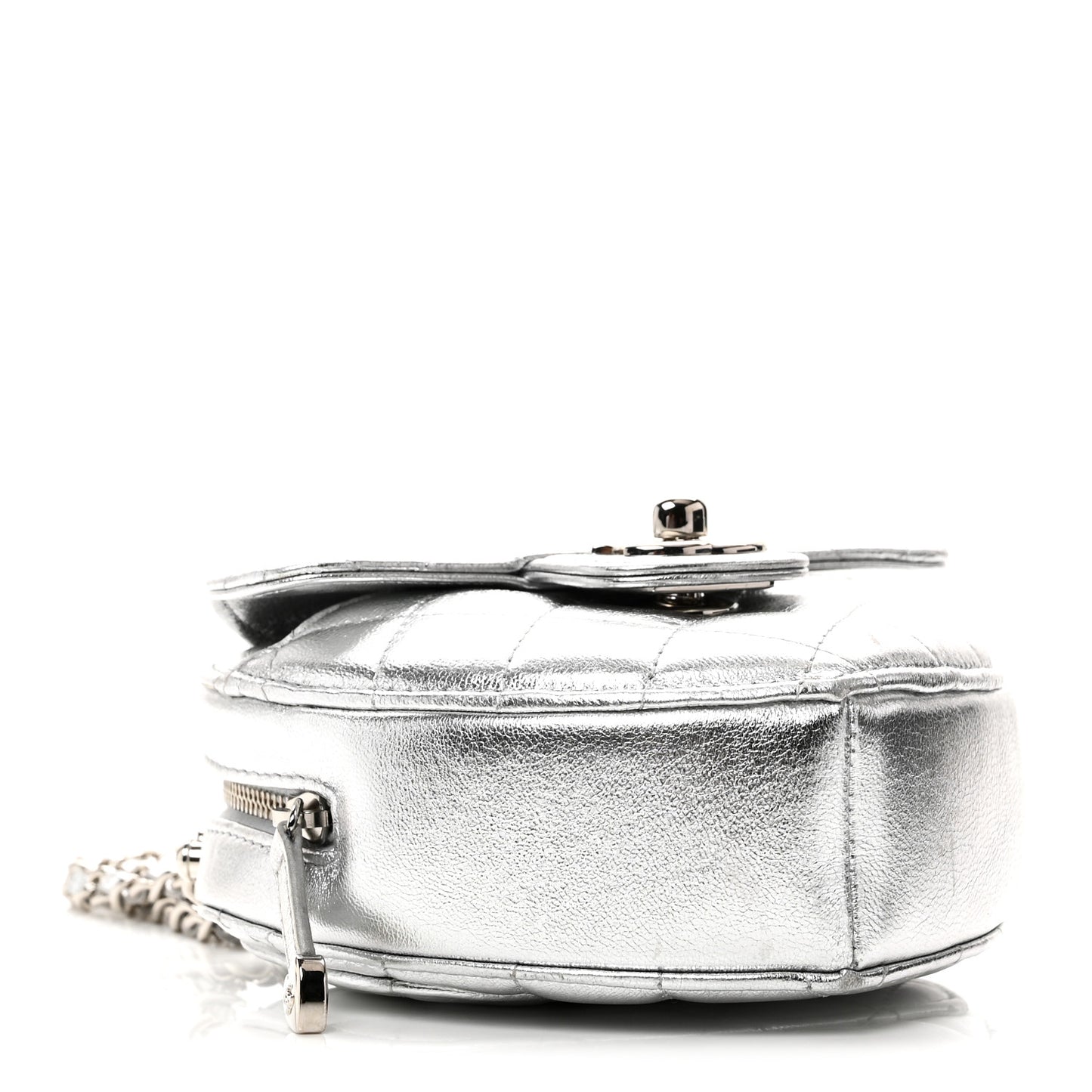 Metallic Lambskin Quilted CC In Love Heart Clutch With Chain Silver