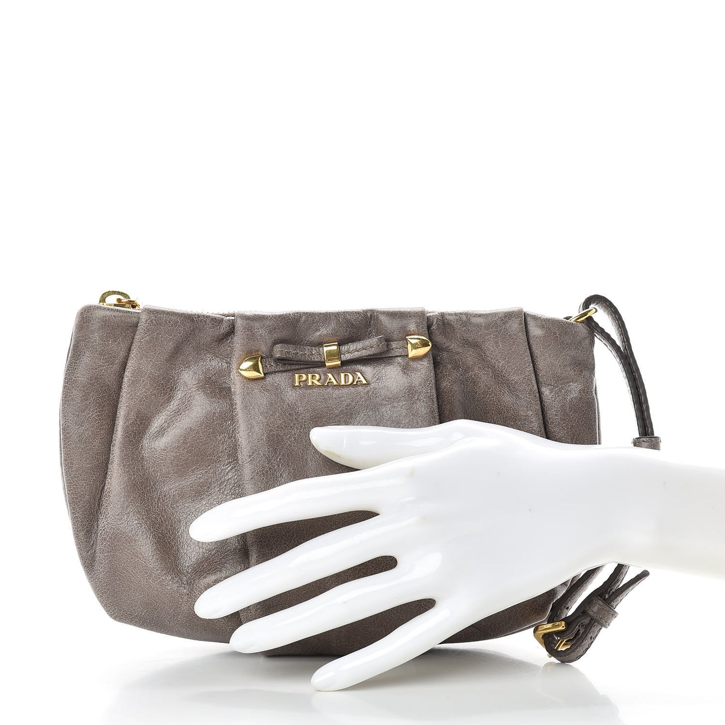 Vitello Shine Mordore Wristlet Clutch Argilla
