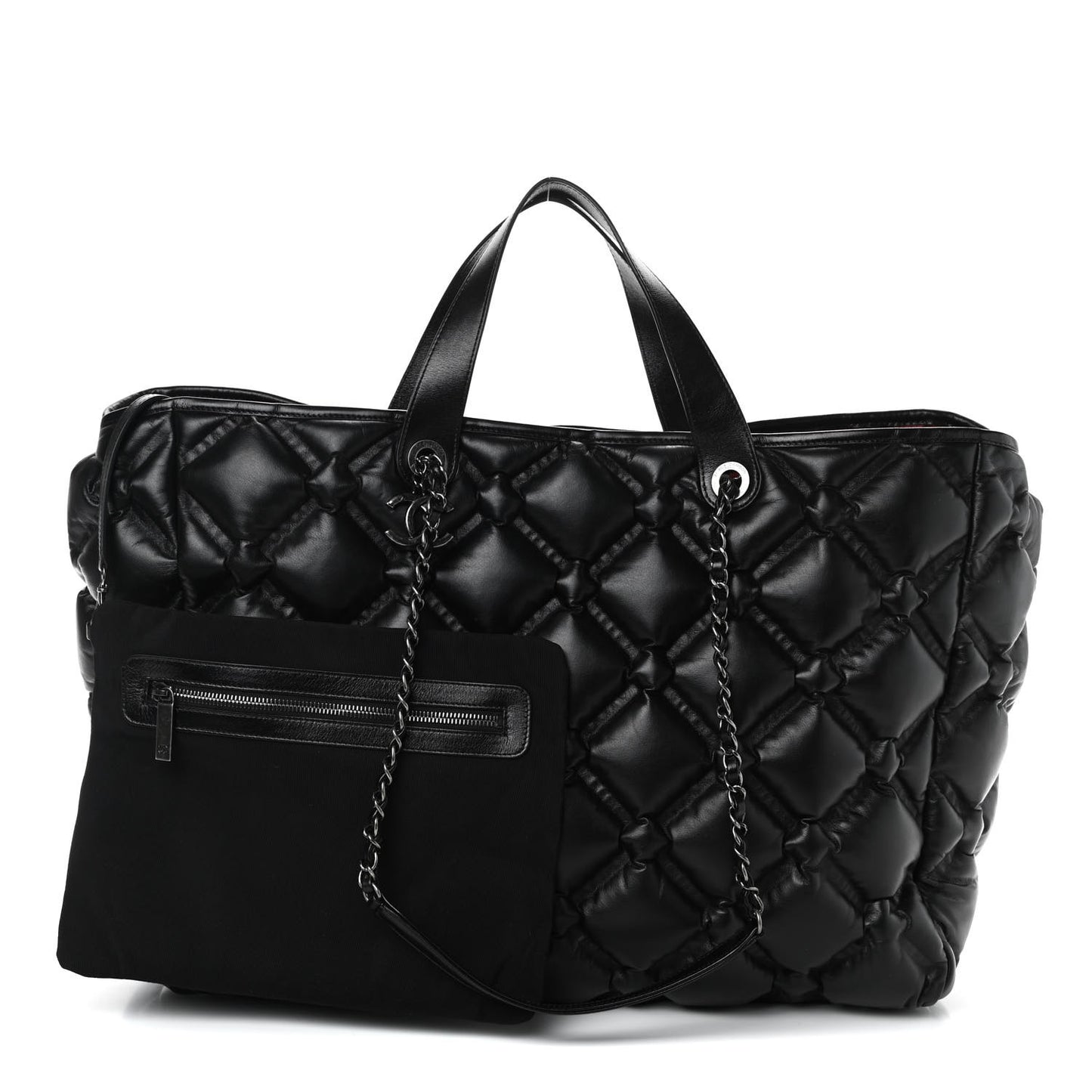 Calfskin Quilted Large Chesterfield Tote Black