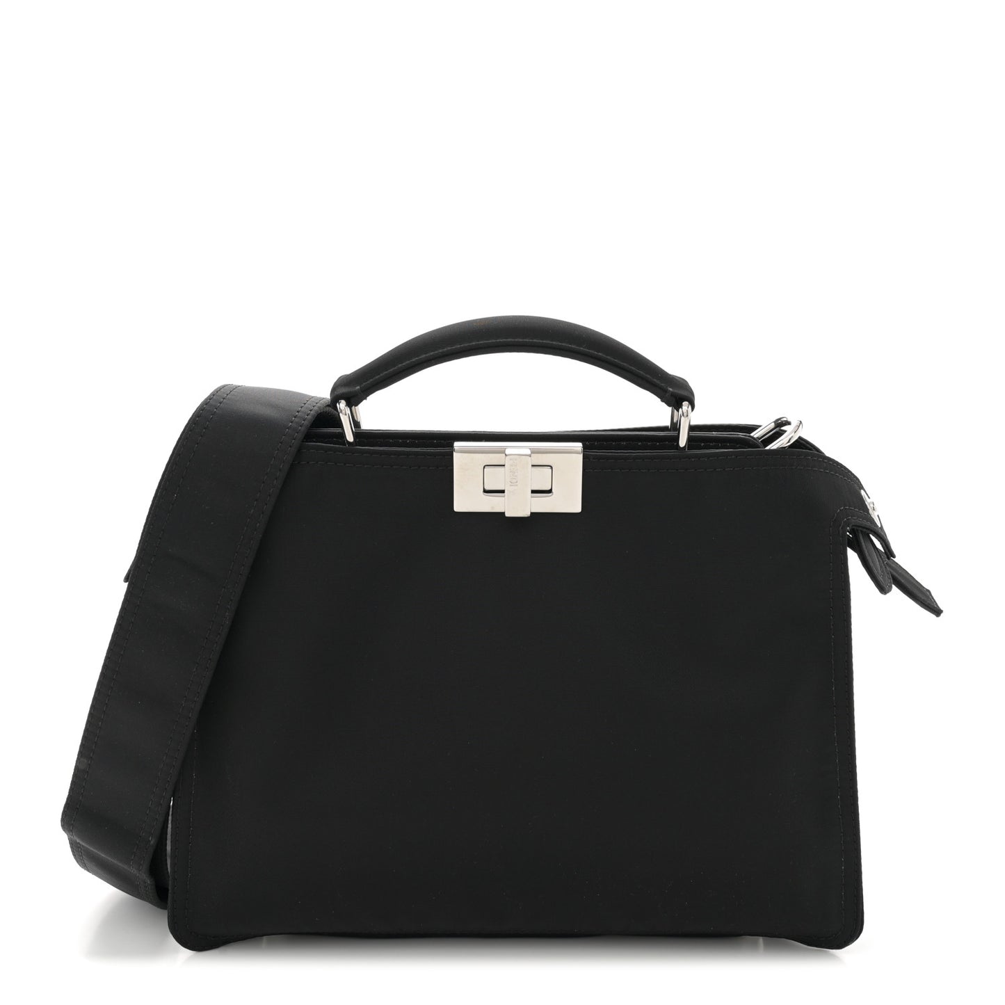 Nylon Vitello Cover Logo Embossed Mini Peekaboo I SEE U Satchel Black White