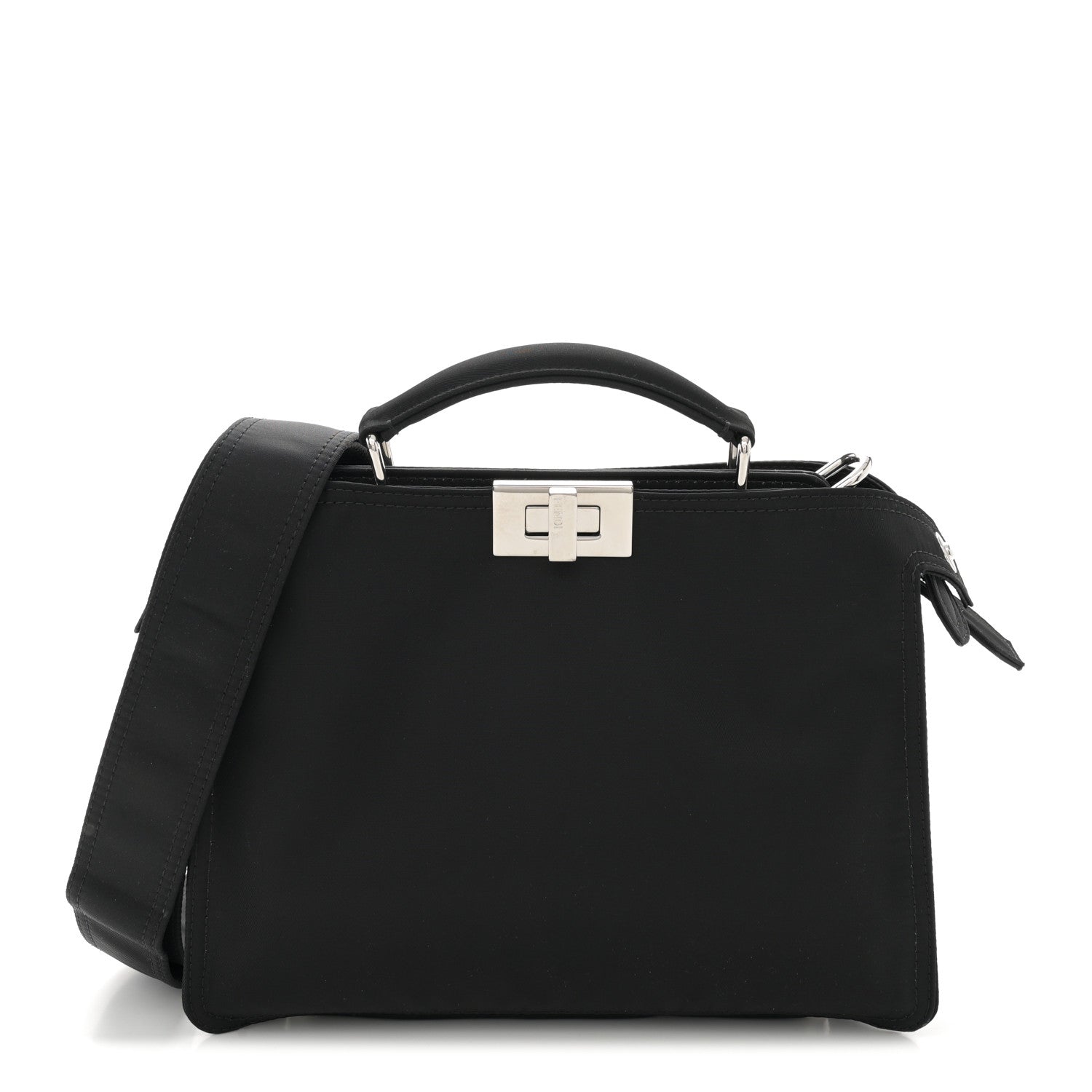 Fendi Nylon Vitello Cover Logo Embossed Mini Peekaboo I SEE U Satchel Black White 1 of 11
