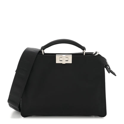 Fendi Nylon Vitello Cover Logo Embossed Mini Peekaboo I SEE U Satchel Black White 1 of 11