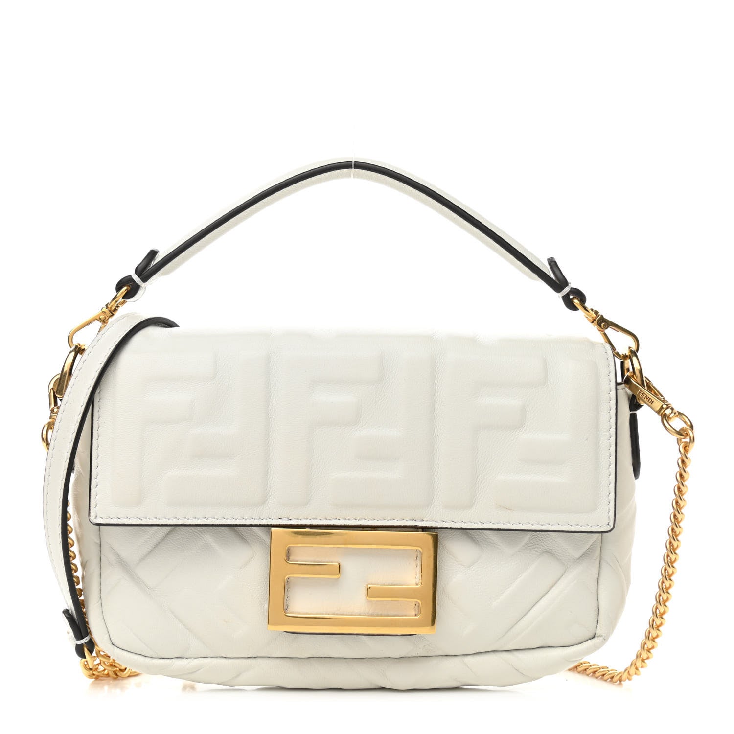Fendi Nappa FF 1974 Embossed Mini Baguette White 1 of 11