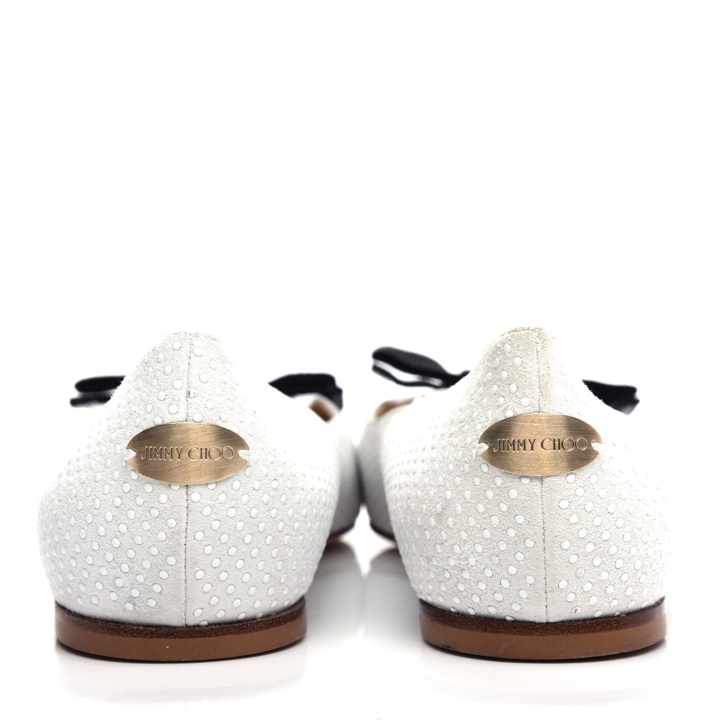 Shiny Calfskin Ministud Gala Bow Flats 40 White