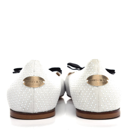 Jimmy Choo Shiny Calfskin Ministud Gala Bow Flats 40 White 7 of 9