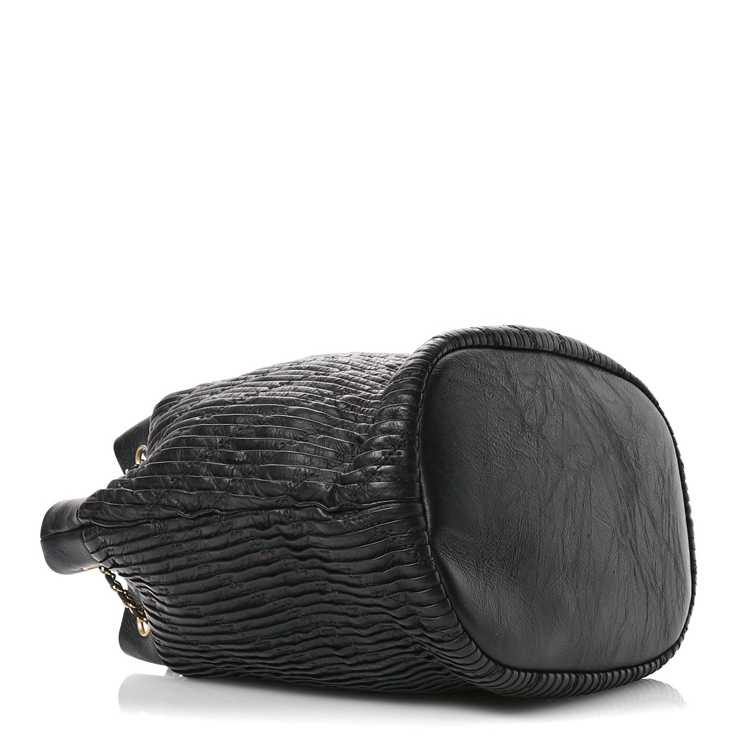 Iridescent Crumpled Calfskin Coco Pleats Drawstring Bag Black
