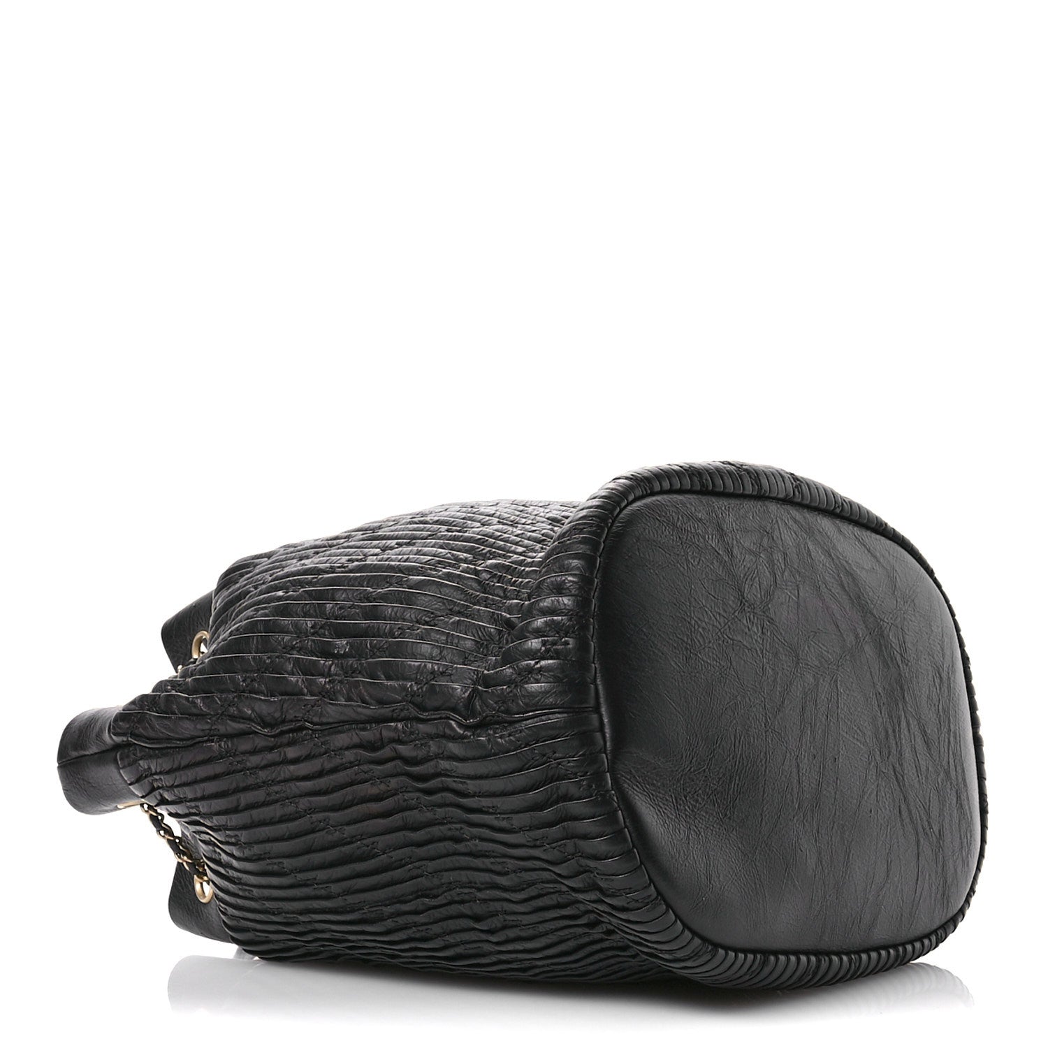 Chanel Iridescent Crumpled Calfskin Coco Pleats Drawstring Bag Black 4 of 10