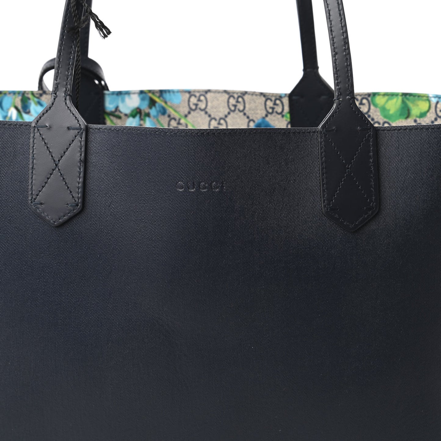 GG Supreme Monogram Blooms Medium Reversible Tote Beige Blue Navy