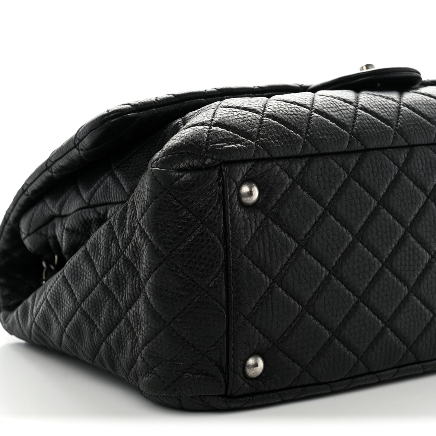 Grained Calfskin Quilted XXL Travel Flap Bag Black