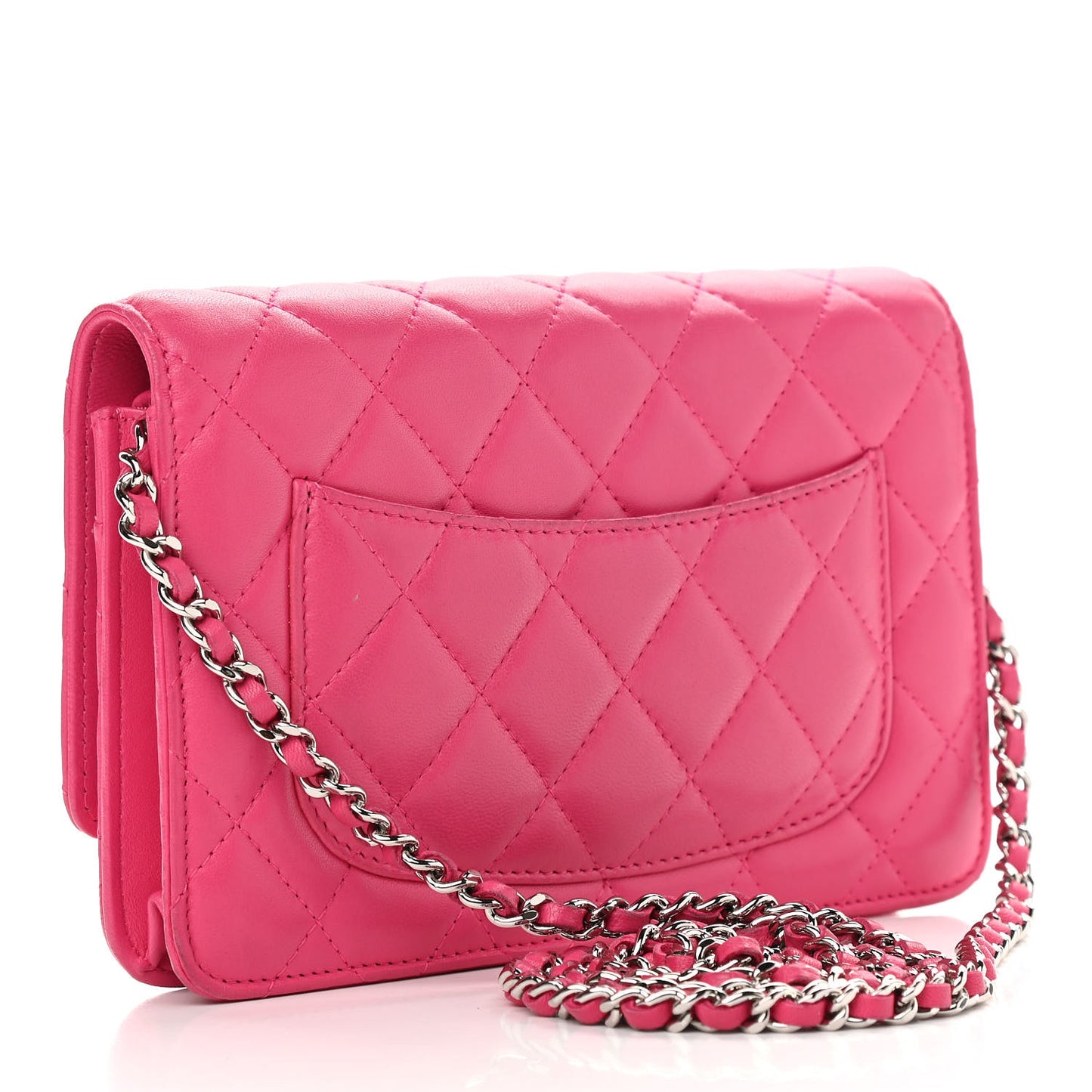 Lambskin Quilted Wallet On Chain WOC Dark Pink