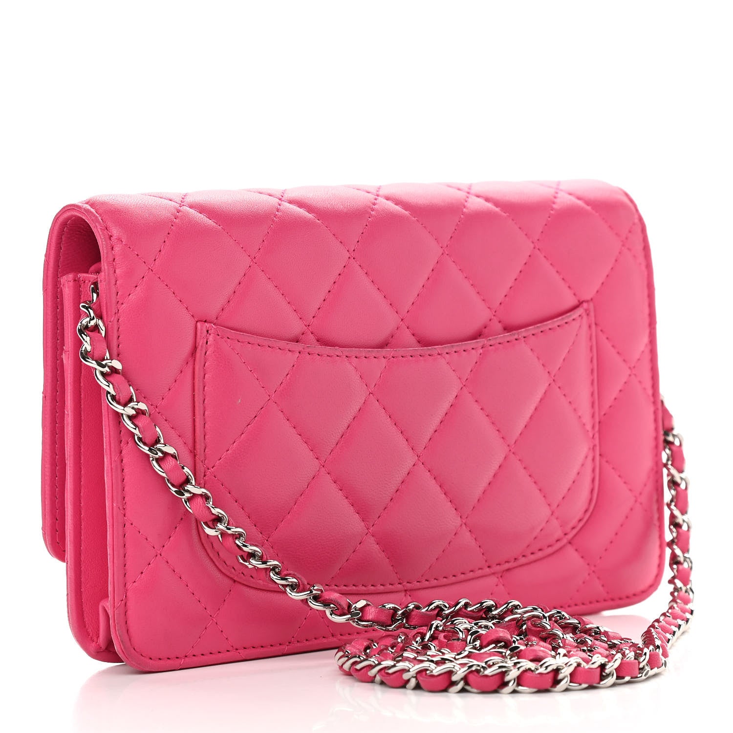 Chanel Lambskin Quilted Wallet On Chain WOC Dark Pink 3 of 12