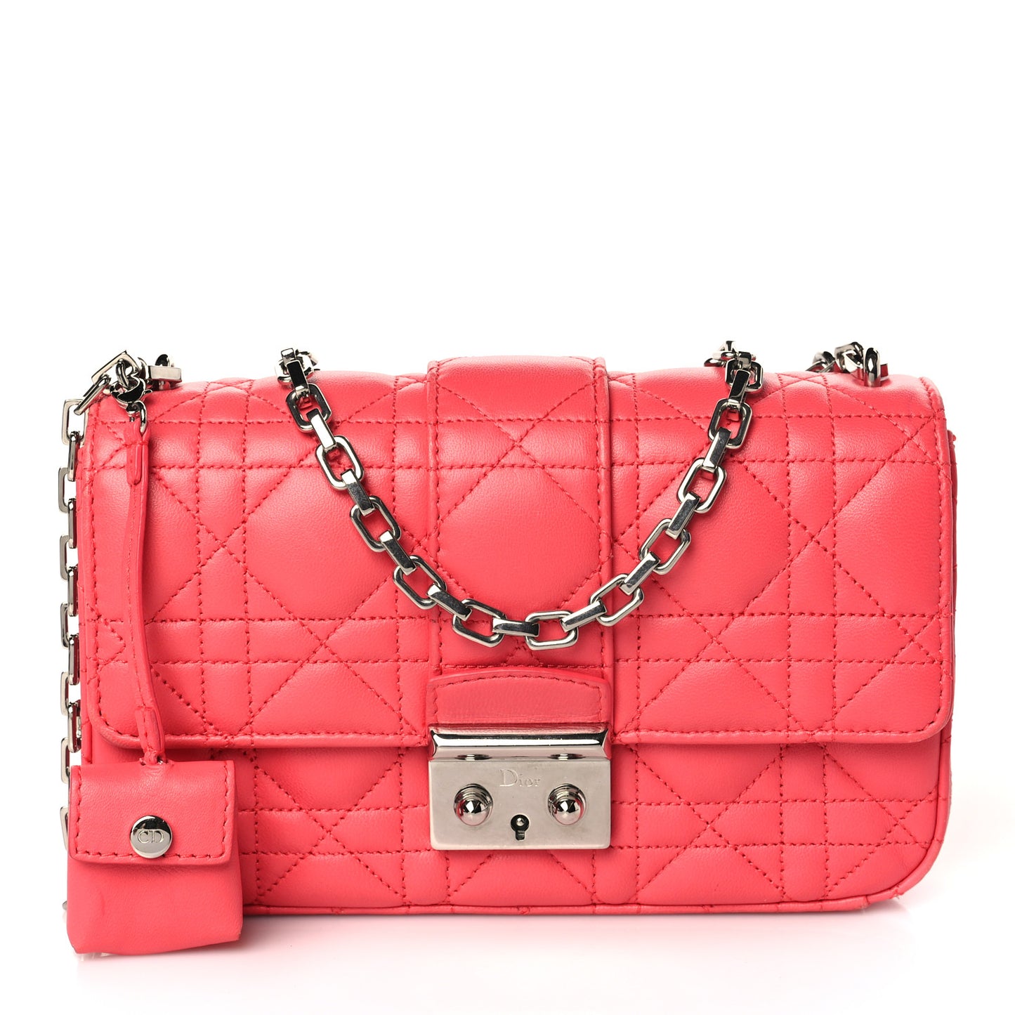 Lambskin Cannage Mini New Lock Pouch Fuchsia