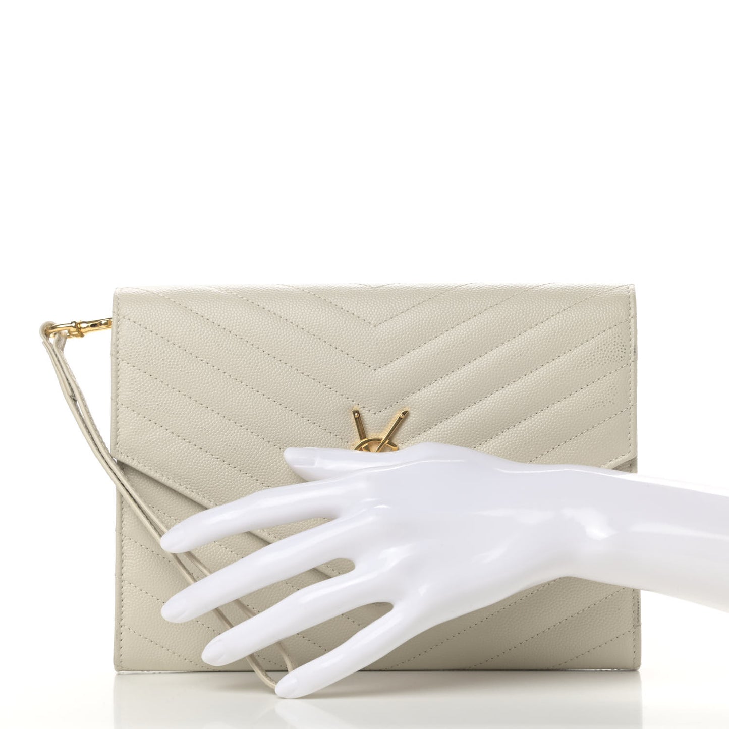 Grain De Poudre Matelasse Chevron Monogram Envelope Clutch Blanc Vintage