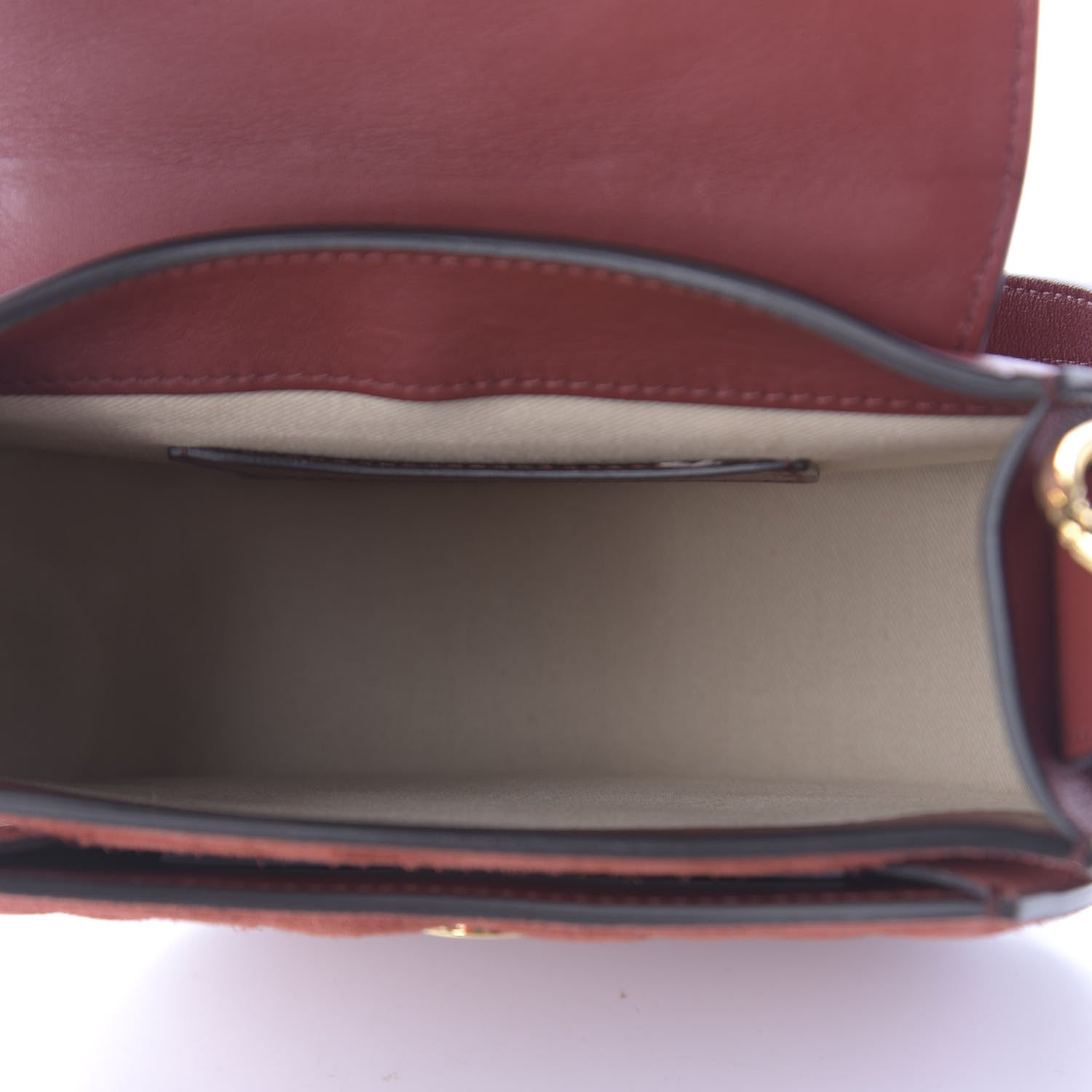 Chloe Suede Calfskin Quilted Embroidered Small Tess Saddle Bag Reddish Brown 5 of 9