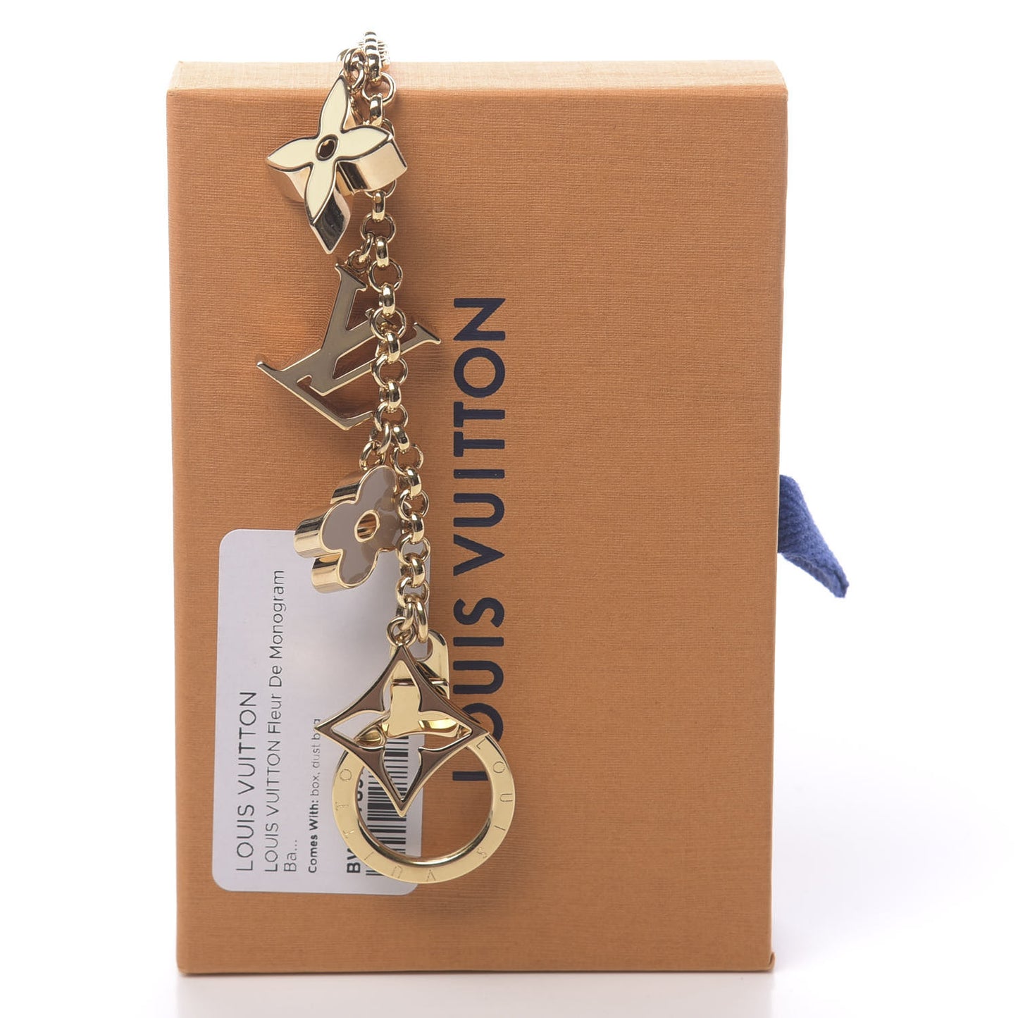Brass Enamel Fleur De Monogram Bag Charm Chain Gold