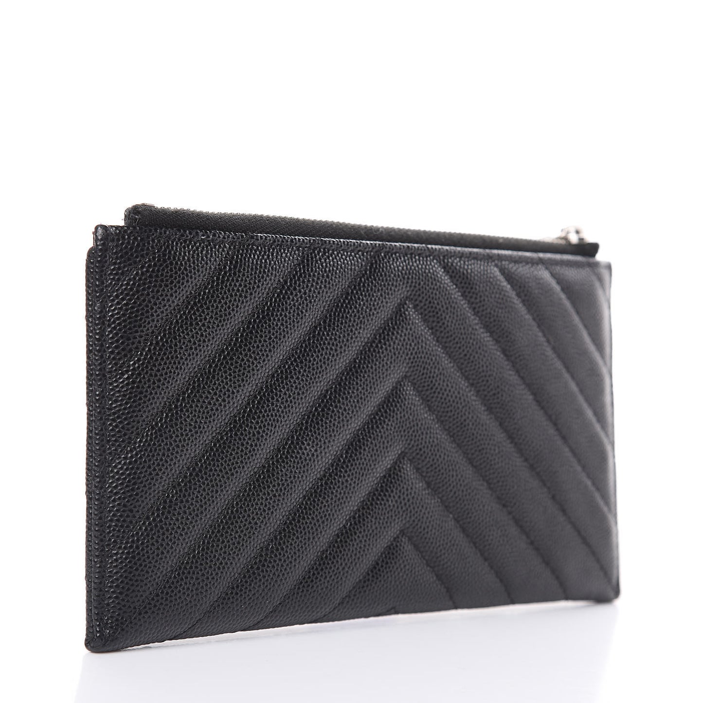 Caviar Chevron Quilted Zip Pouch Black