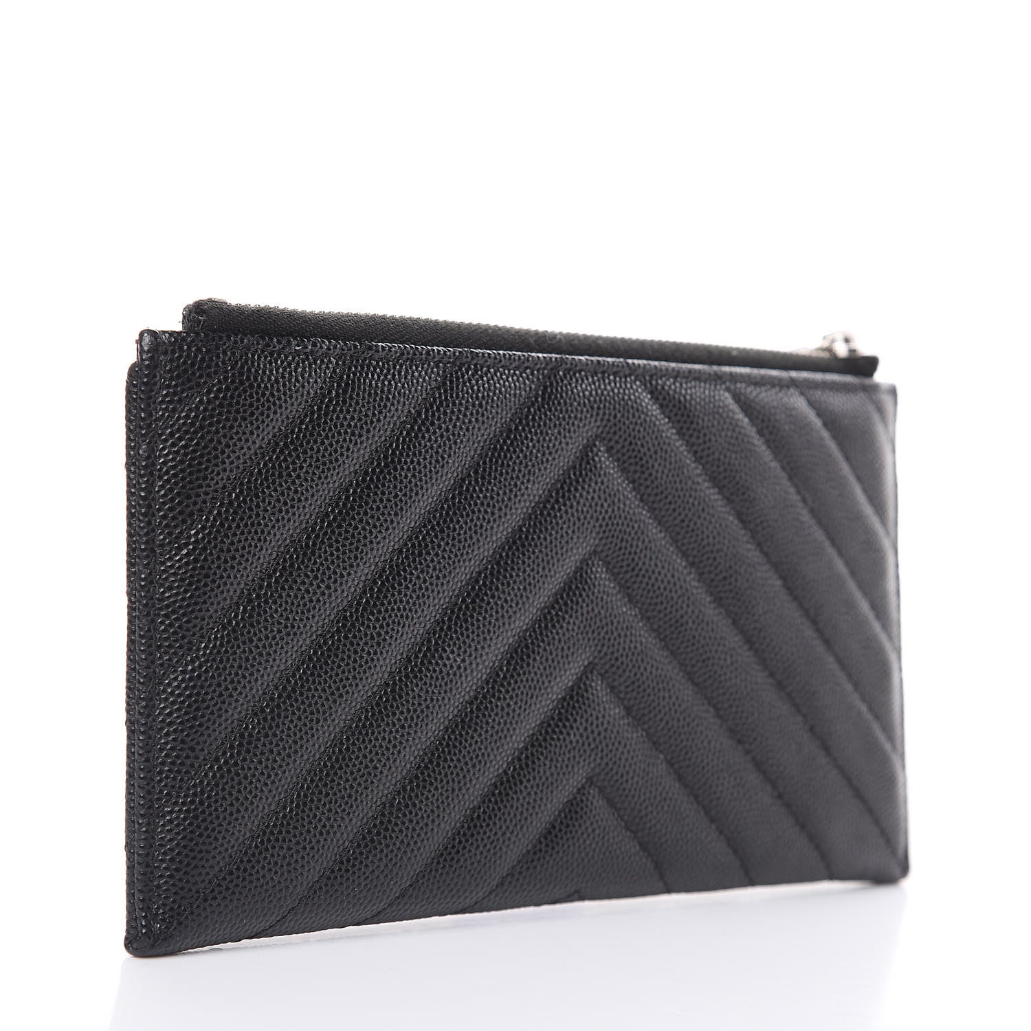 Chanel Caviar Chevron Quilted Zip Pouch Black 3 of 9