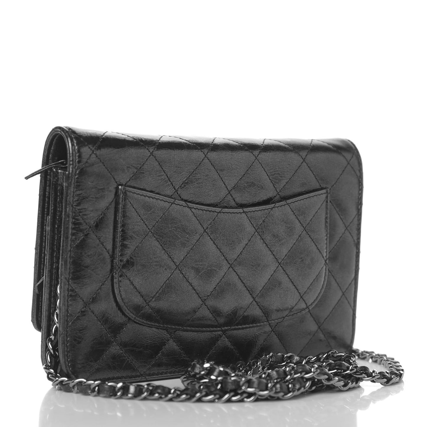 Metallic Glazed Aged Calfskin Reissue Wallet On Chain WOC Black