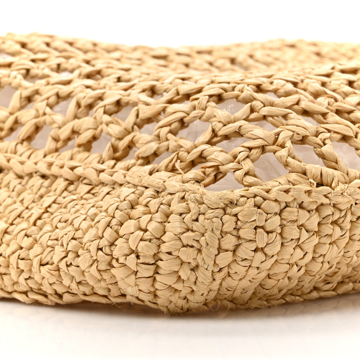 Yarn Raffia Effect Crochet Logo Embroidered Tote Bag Naturale