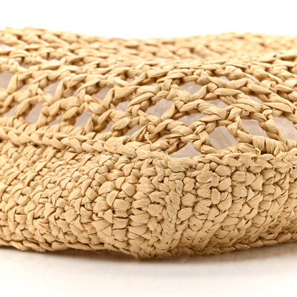 Prada Yarn Raffia Effect Crochet Logo Embroidered Tote Bag Naturale 9 of 9