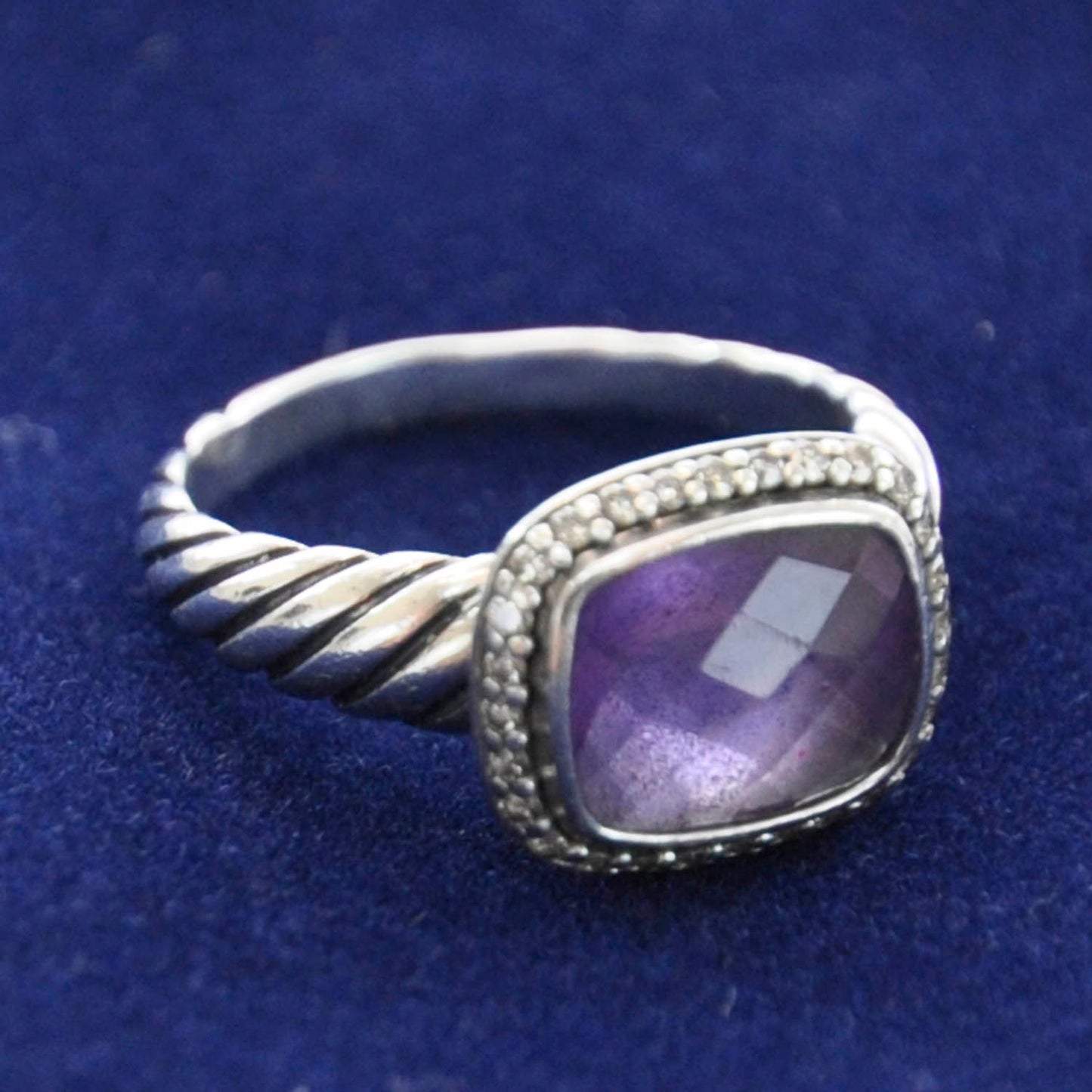Sterling Silver Diamond Amethyst 10mm Noblesse Ring 57 8