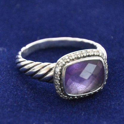 David Yurman Sterling Silver Diamond Amethyst 10mm Noblesse Ring 57 8 2 of 4