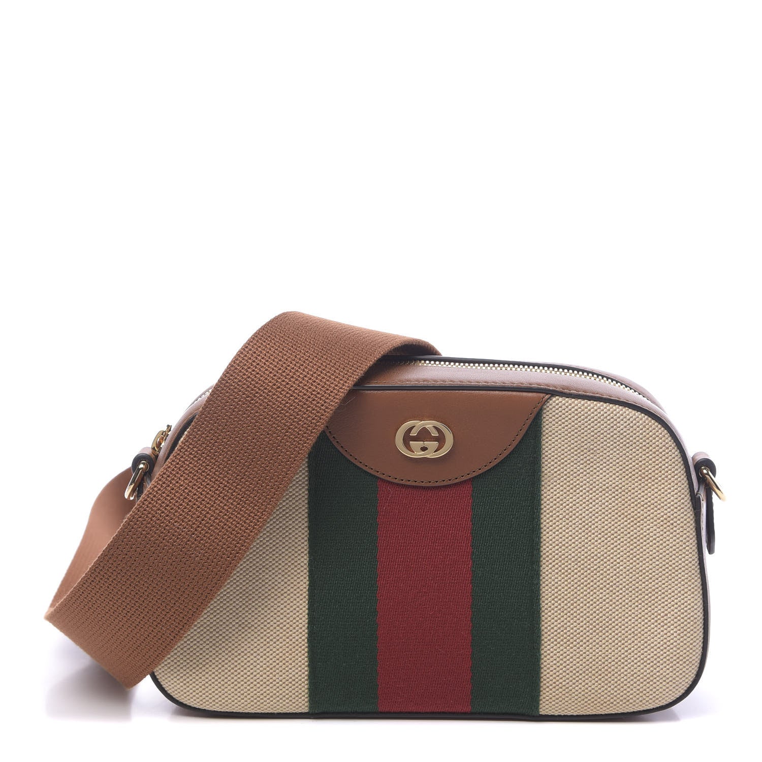 Gucci Vintage Canvas Web Shoulder Bag Sand Cuir 1 of 11