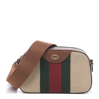 Gucci Vintage Canvas Web Shoulder Bag Sand Cuir 1 of 11