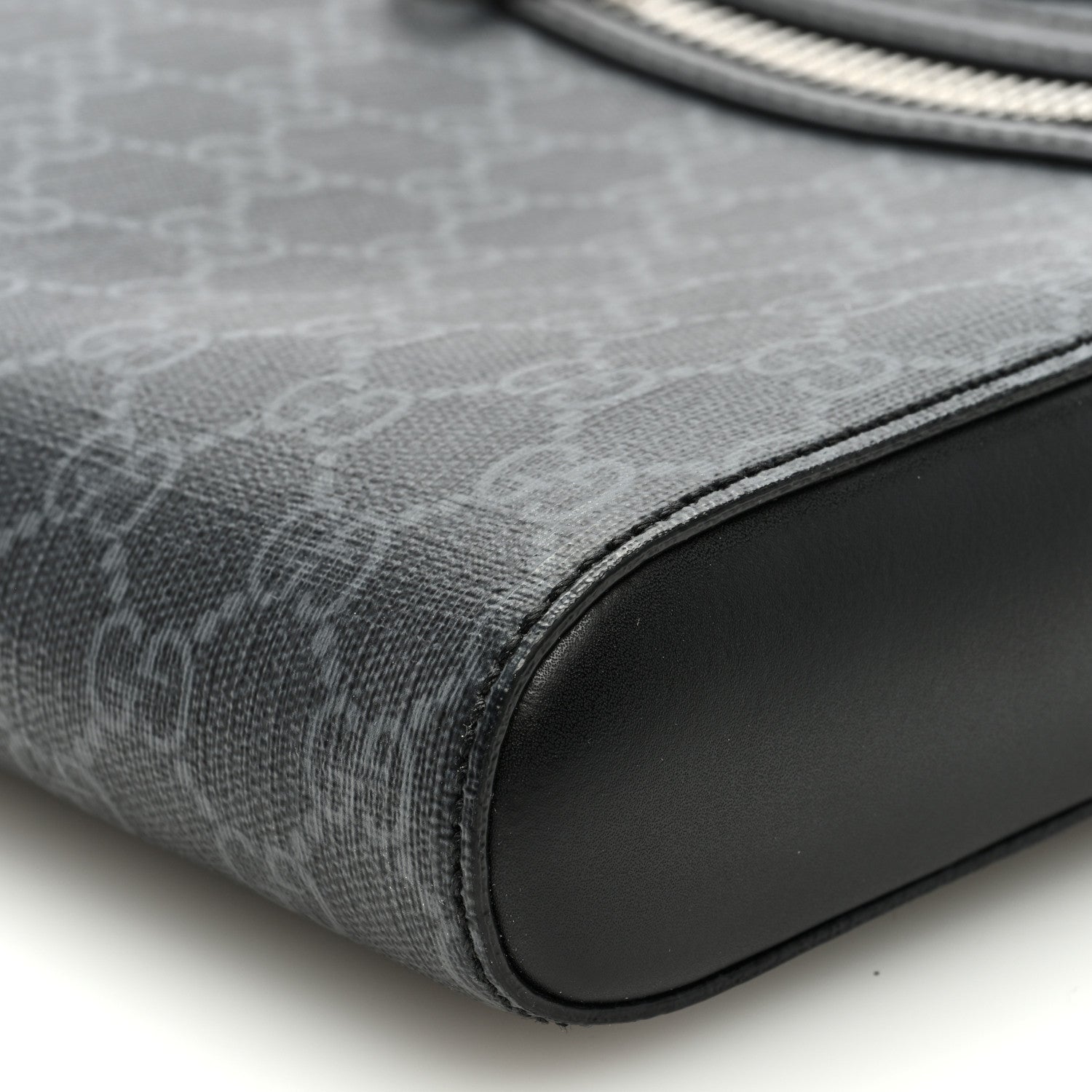 Gucci GG Supreme Monogram Web Small Flat Messenger Bag Black Grey 9 of 10