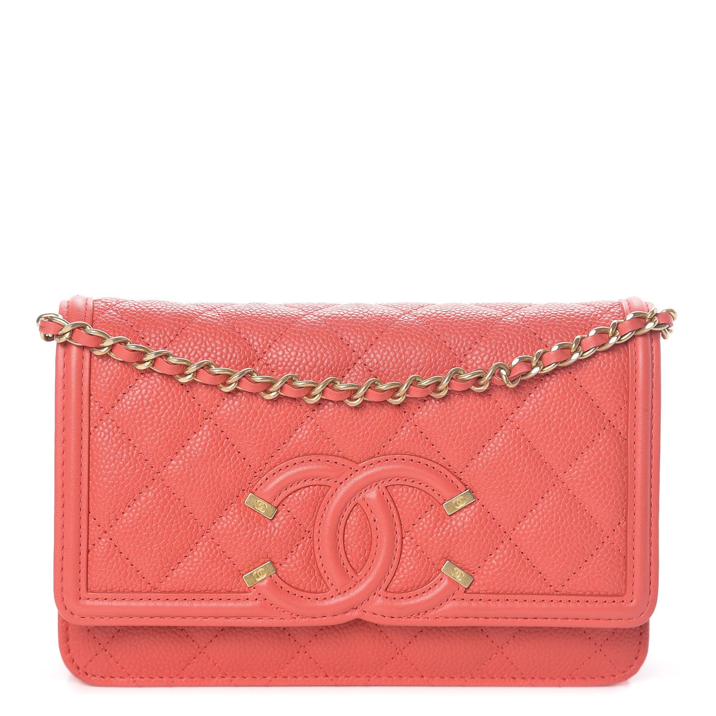 Caviar Quilted CC Filigree Wallet On Chain WOC Red