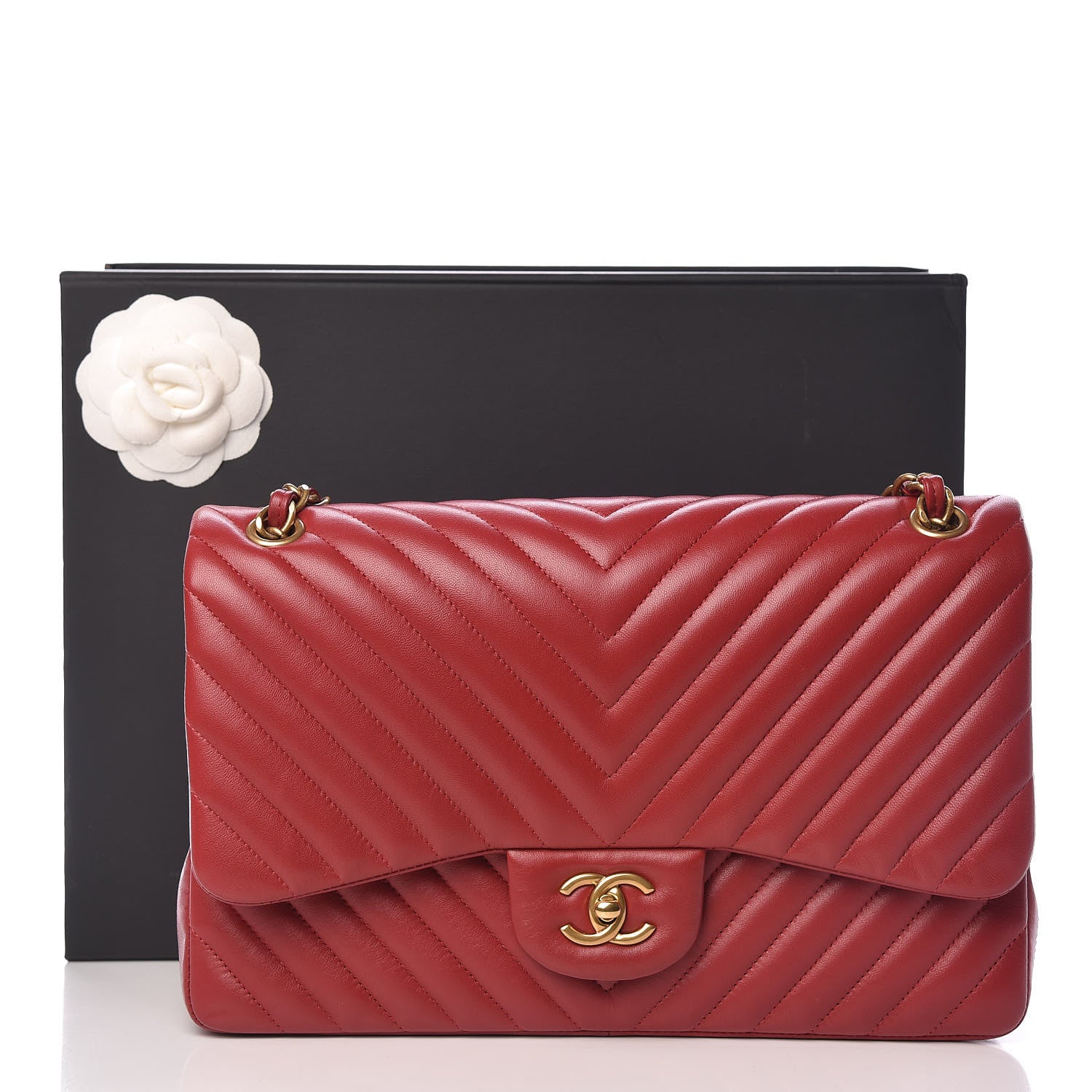 Chanel Lambskin Chevron Quilted Jumbo Double Flap Dark Red 16 of 16