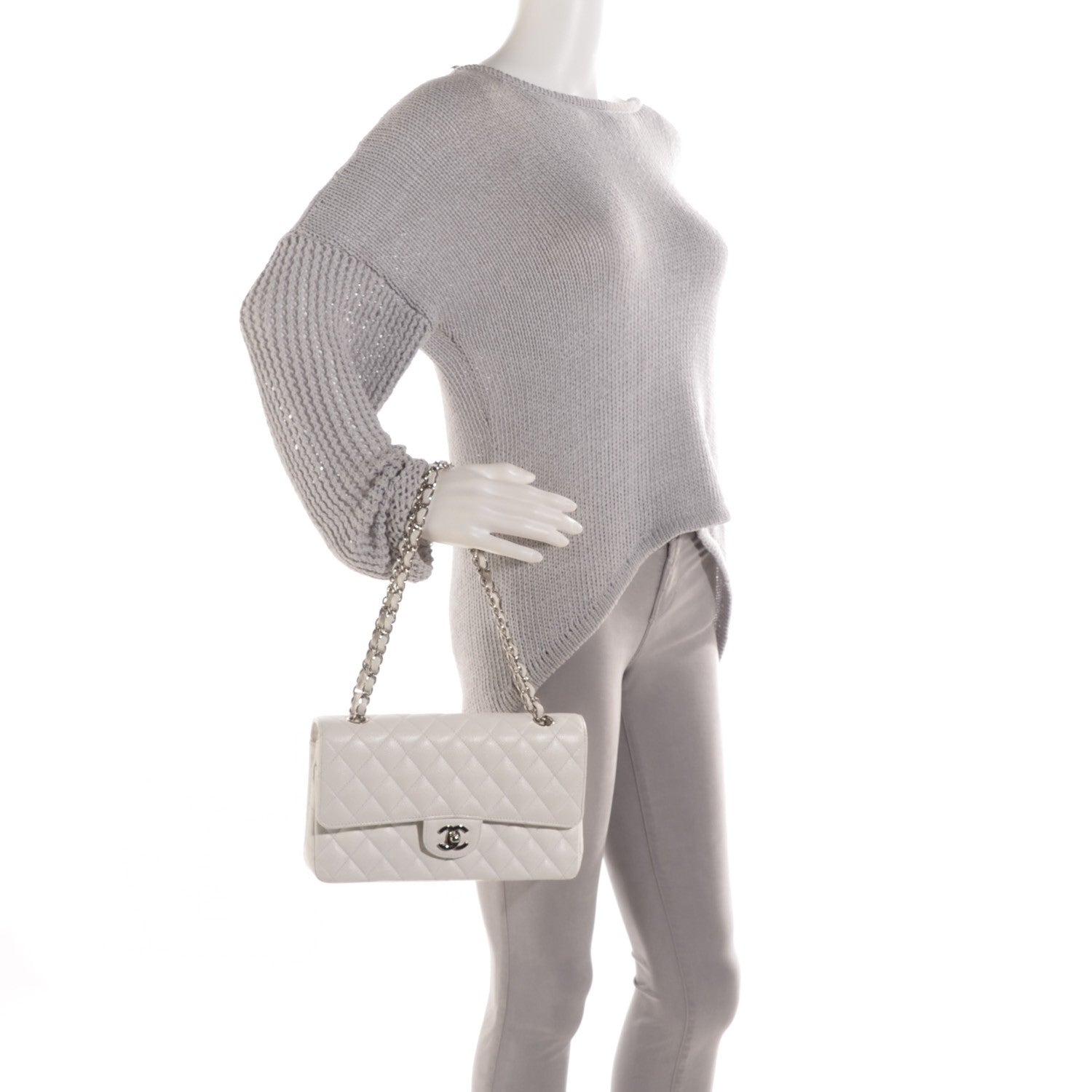 Chanel Caviar Quilted Medium Double Flap White 2 of 9