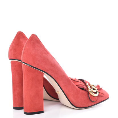 Gucci Kid Scamosciato GG Marmont Fringe 105mm Loafer Pumps 41 Vulcanic Red 4 of 13