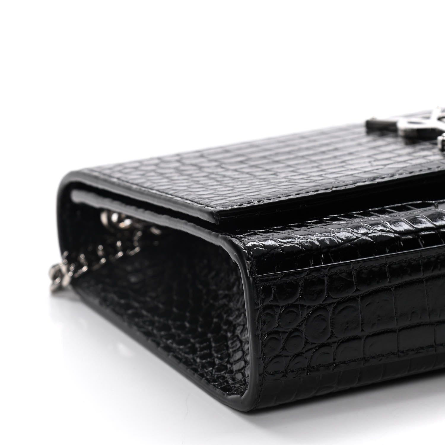 Saint Laurent Calfskin Crocodile Embossed Small Classic Monogram Kate Tassel Satchel Black 9 of 12