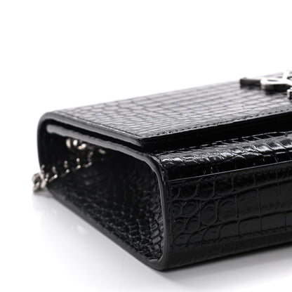 Saint Laurent Calfskin Crocodile Embossed Small Classic Monogram Kate Tassel Satchel Black 9 of 12