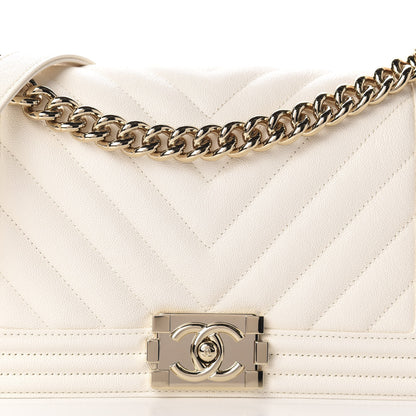 Chanel Caviar Chevron Quilted Medium Boy Flap White 10 of 11