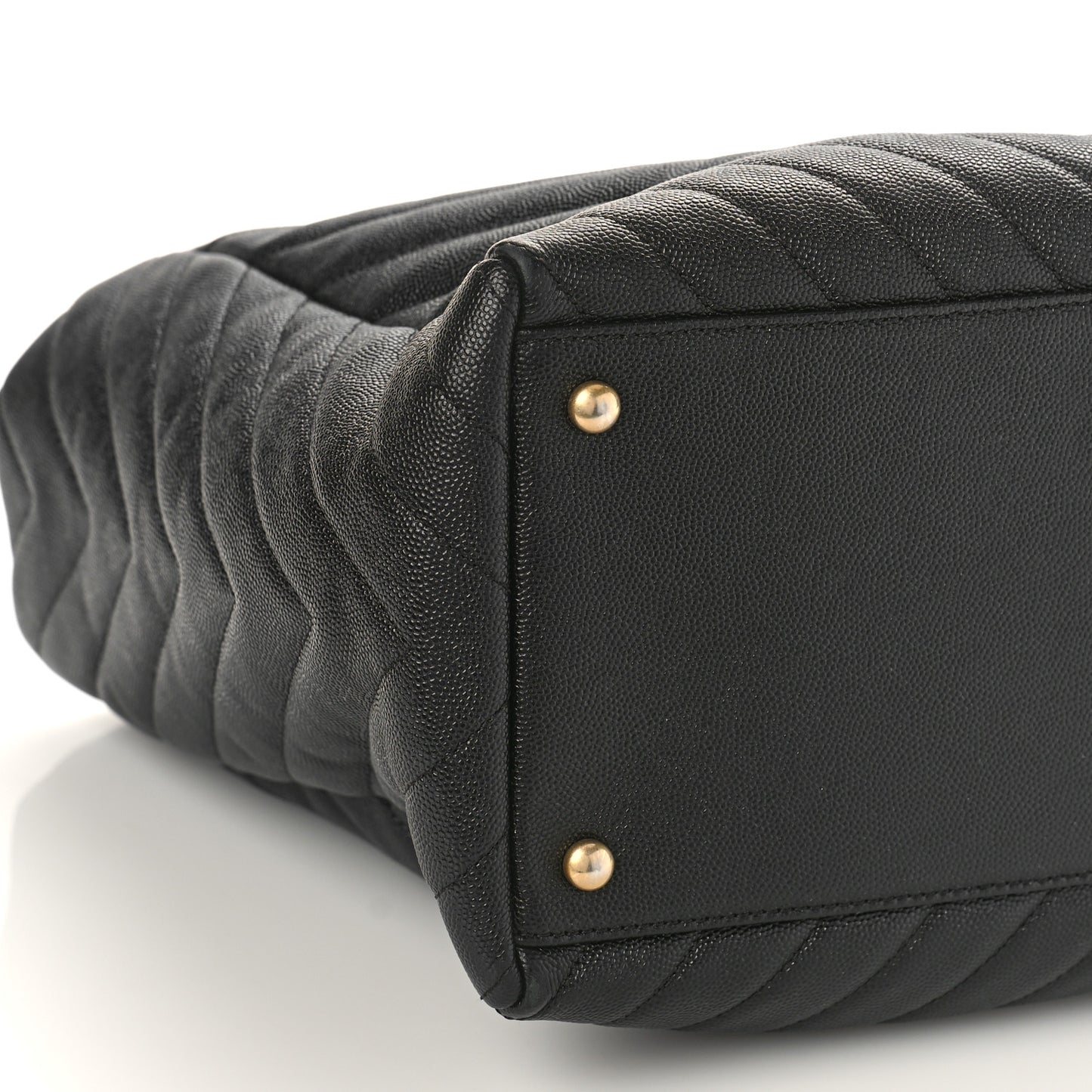 Caviar Chevron Quilted Coco Handle Shopping Tote Black