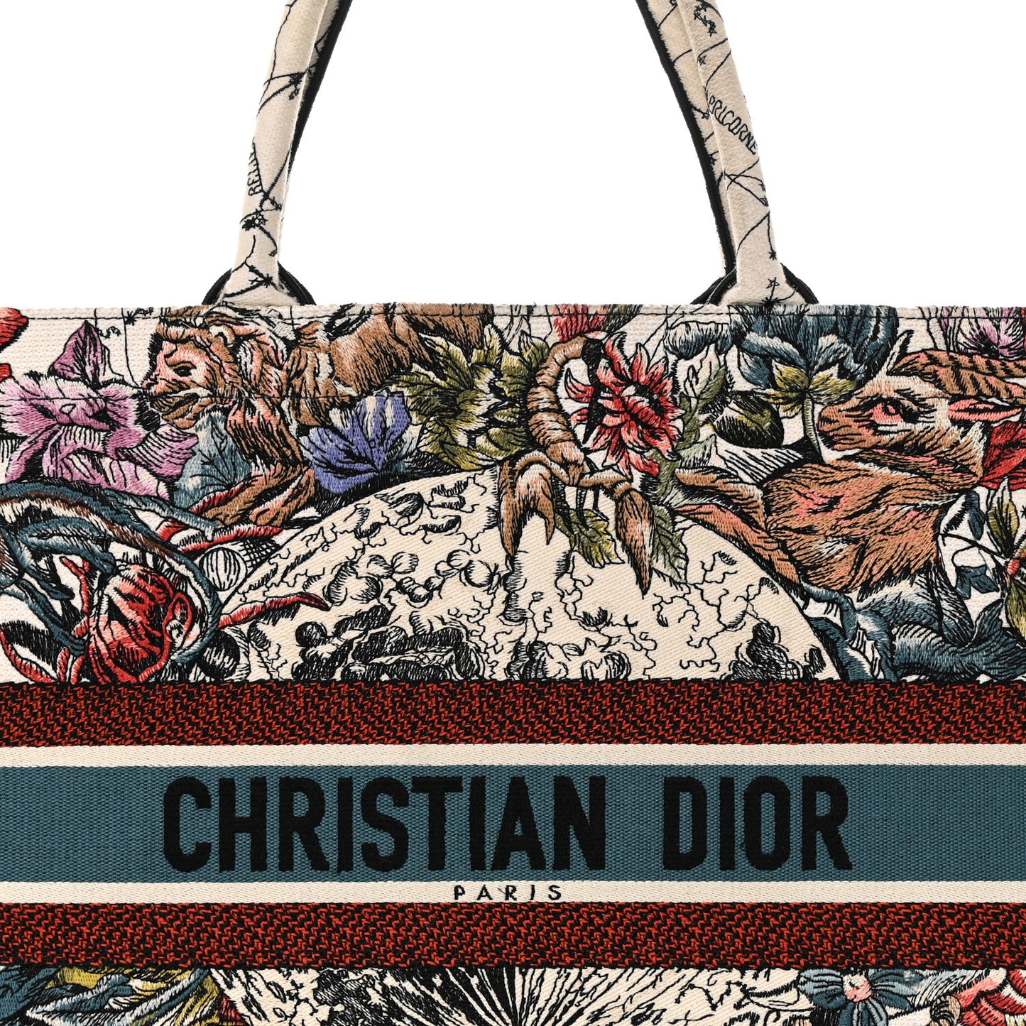 Canvas Embroidered Large Zodiac Book Tote Latte Multicolor