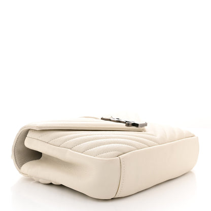 Saint Laurent Sheepskin Matelasse Chevron Monogram Medium College Bag Dove White 4 of 11