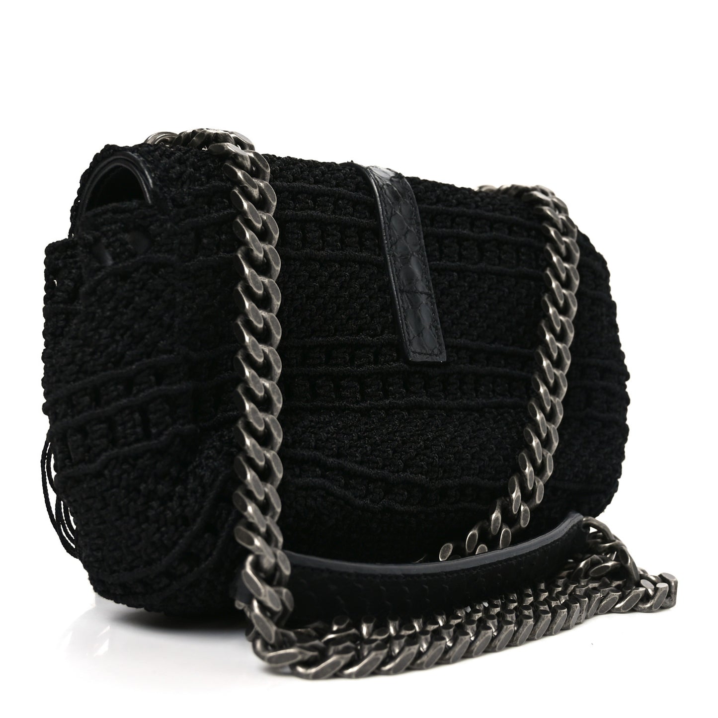 Calfskin Crochet Baby Monogram Chain Satchel Black