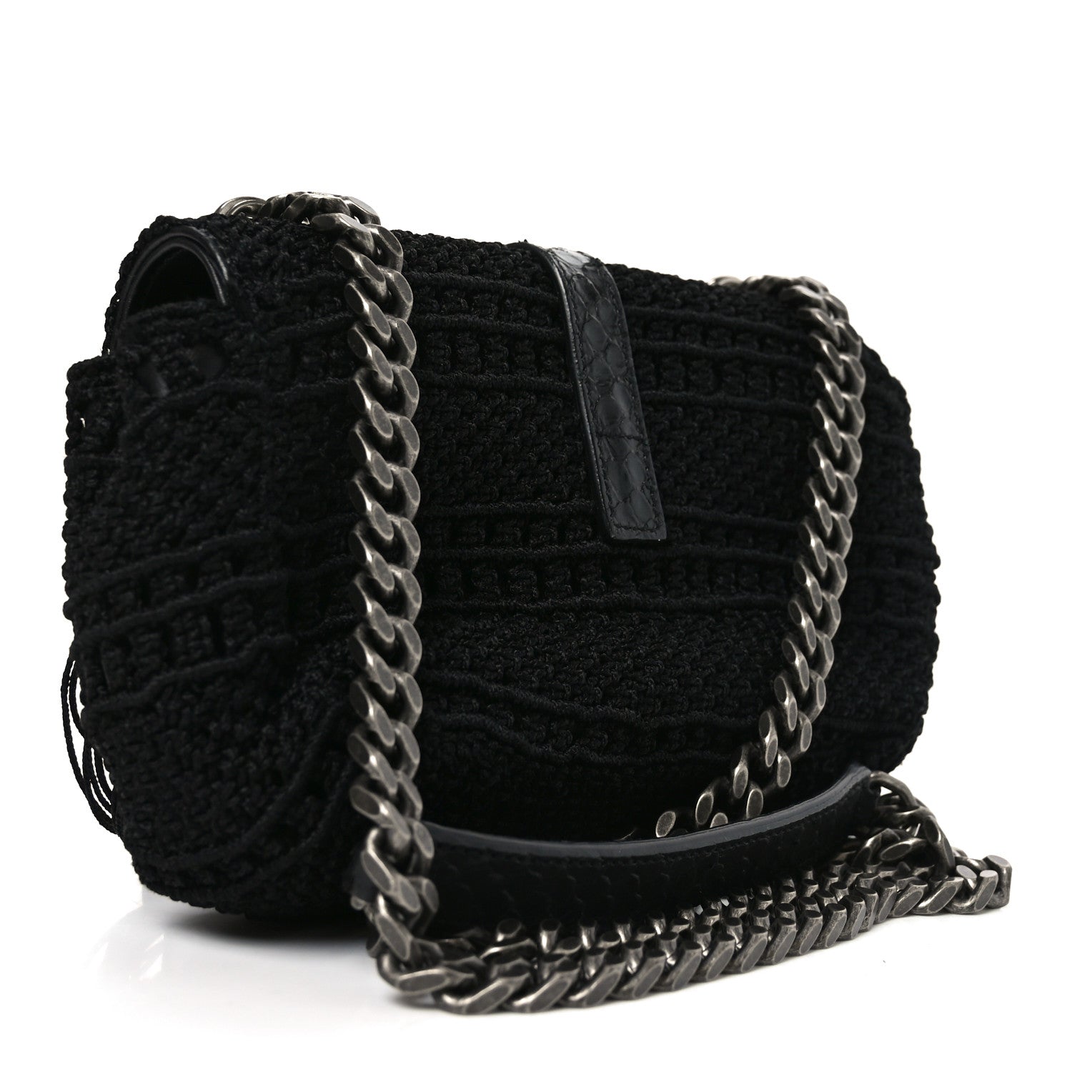 Saint Laurent Calfskin Crochet Baby Monogram Chain Satchel Black 3 of 10