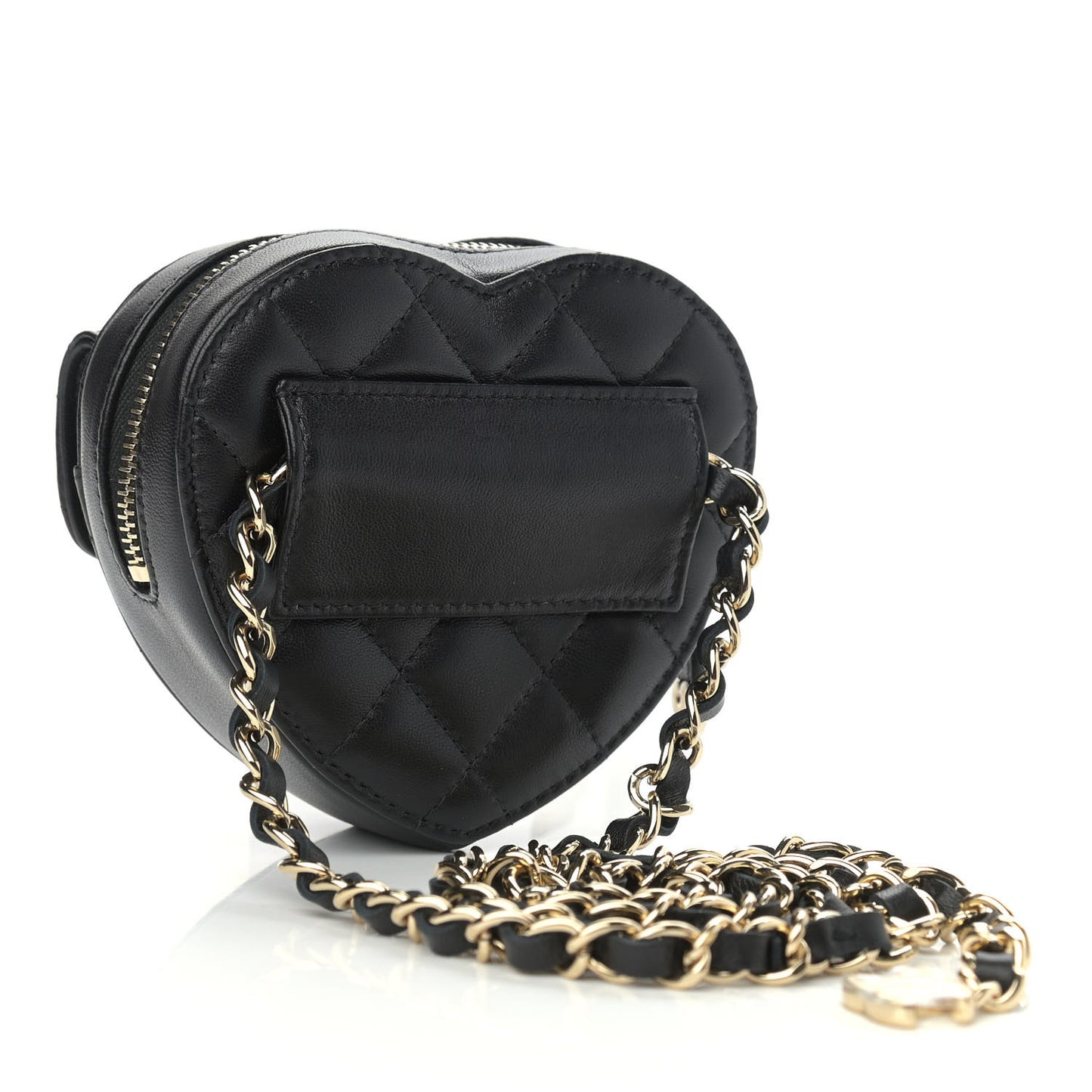 Lambskin Quilted CC In Love Heart Waist Belt Bag With Chain Black
