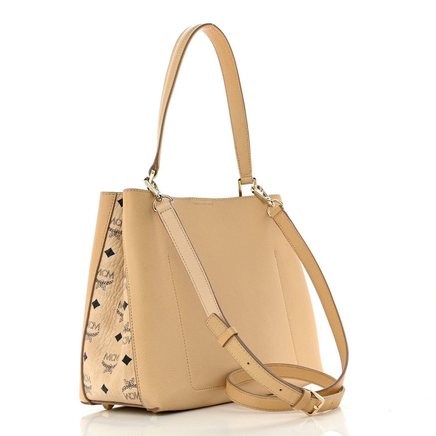 MCM Grained Calfskin Visetos Medium Sarah Hobo Latte Beige 3 of 13