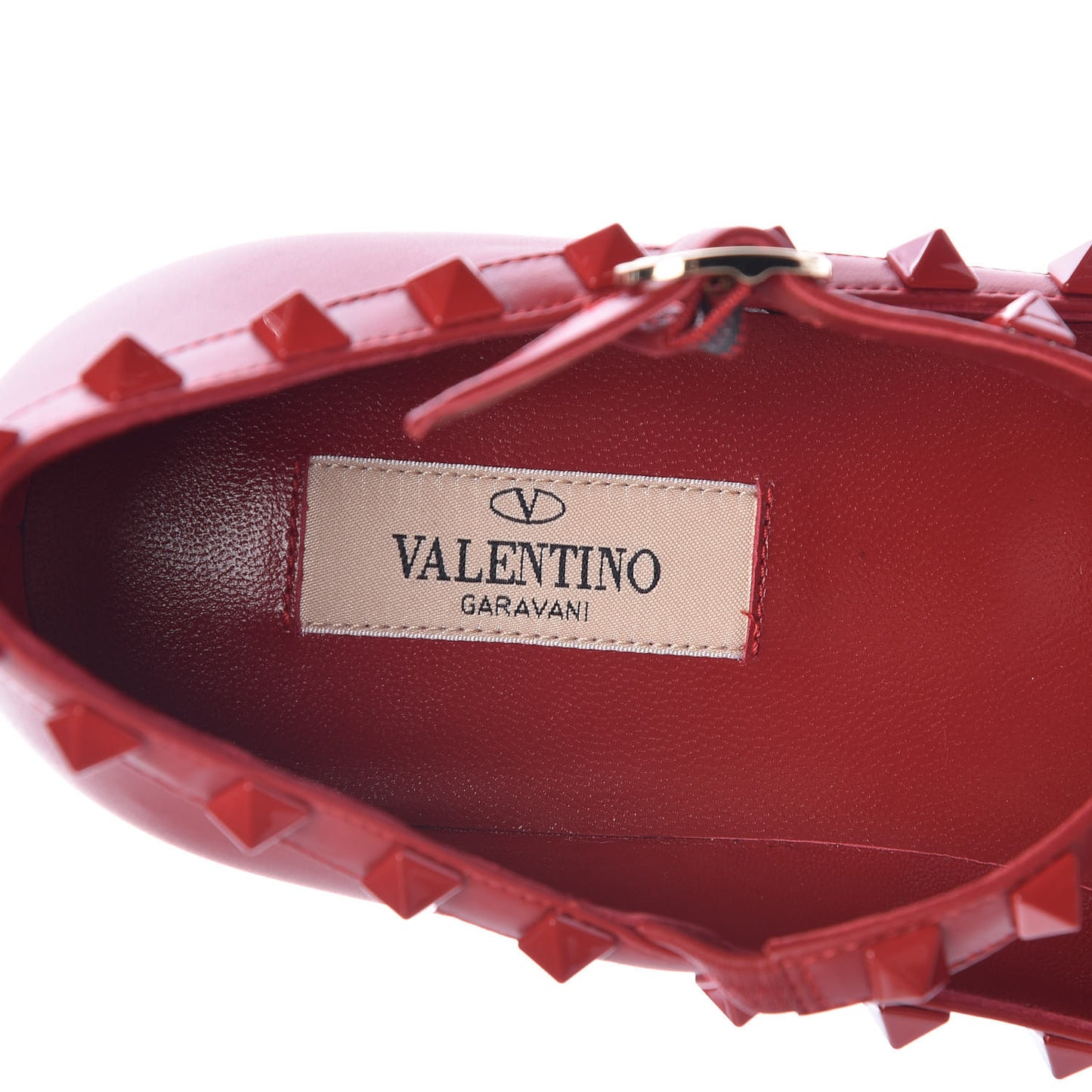 Calfskin Monochrome Rockstud Cage Ballerina Flats 38 Rosso Valentino