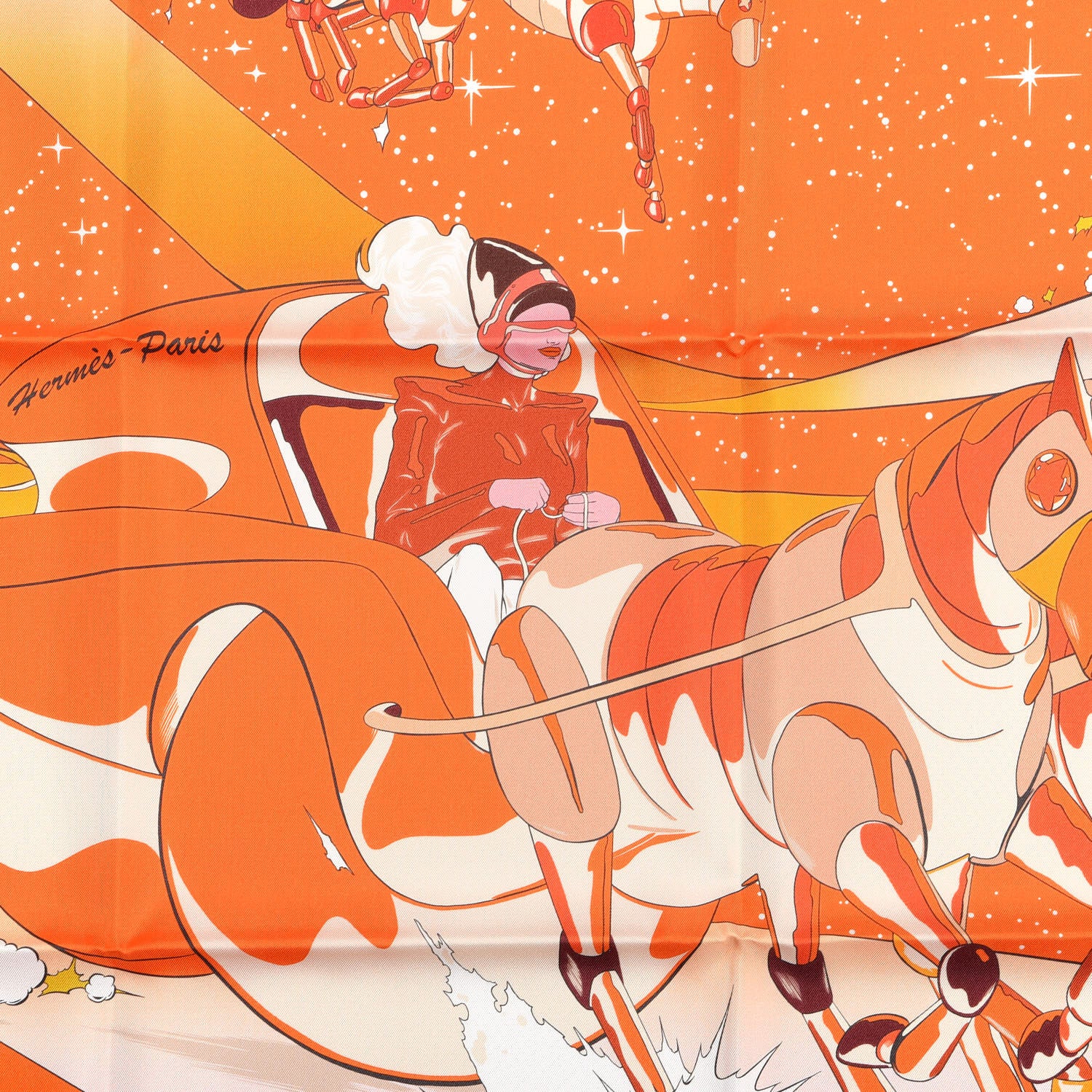 Hermes Silk Space Derby Scarf 90 Orange Creme Roux 2 of 4