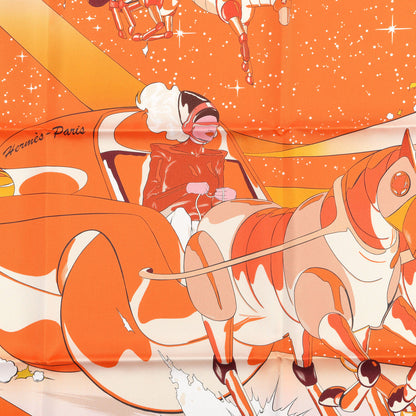 Hermes Silk Space Derby Scarf 90 Orange Creme Roux 2 of 4
