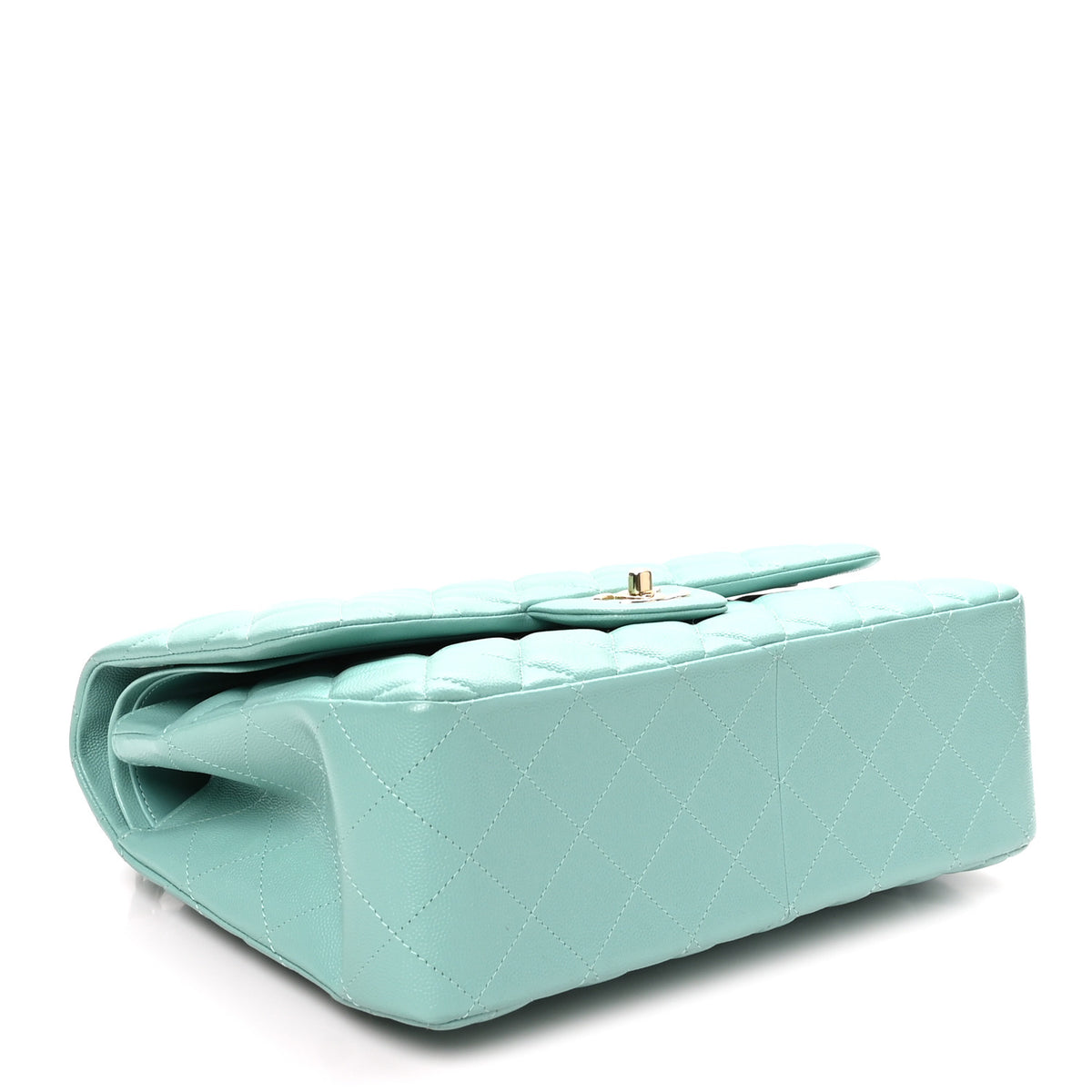 Caviar Quilted Jumbo Double Flap Light Green