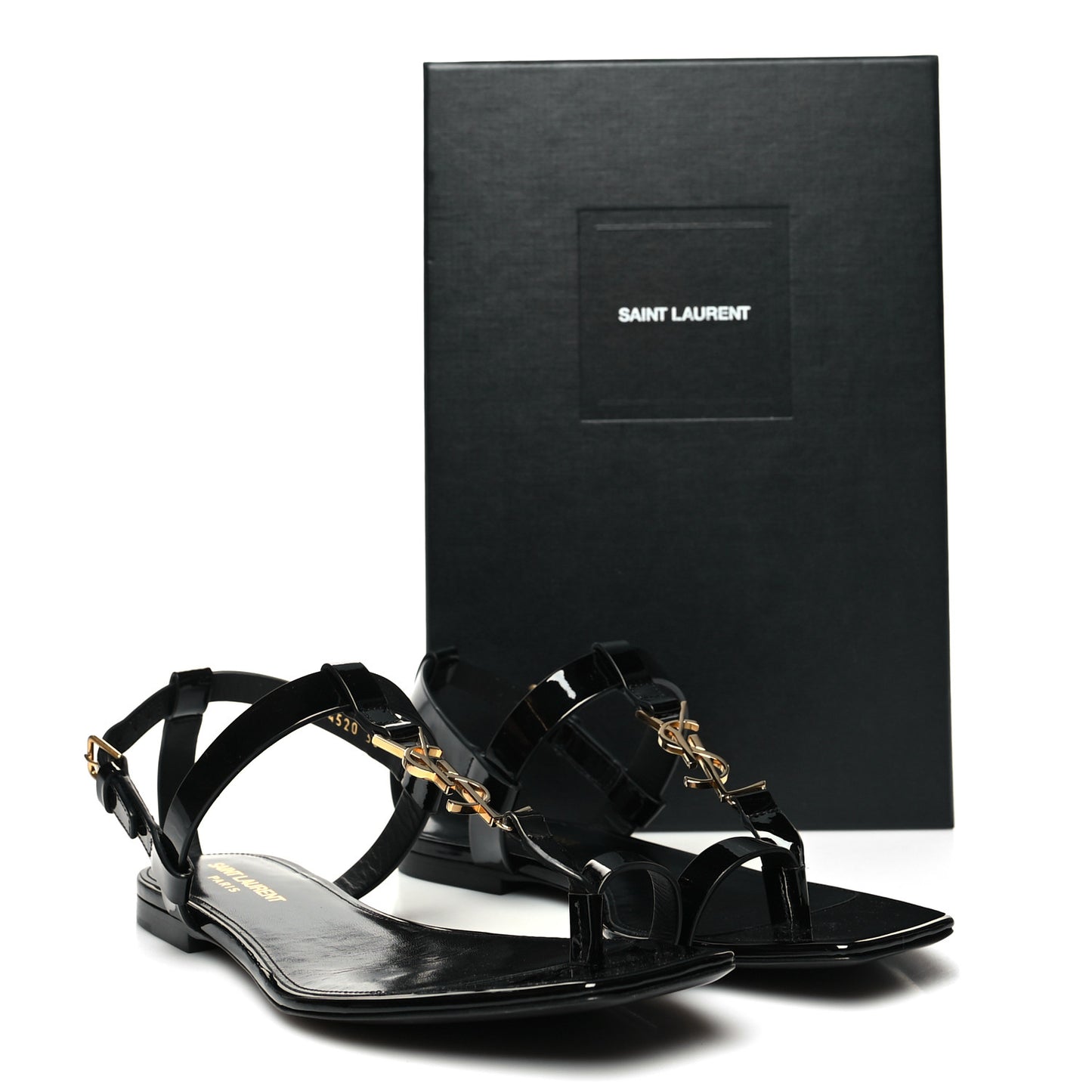 Patent Calfskin Cassandra Monogram Sandals 38 Black