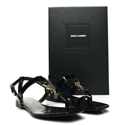 Saint Laurent Patent Calfskin Cassandra Monogram Sandals 38 Black 9 of 9