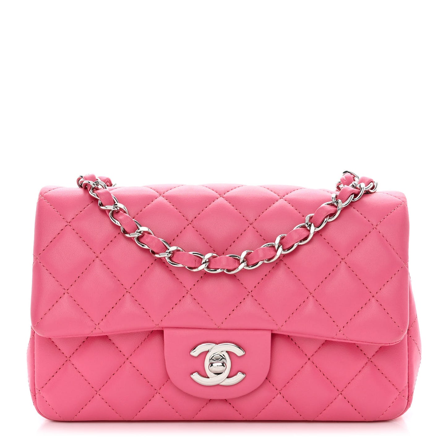 Lambskin Quilted Mini Rectangular Flap Pink